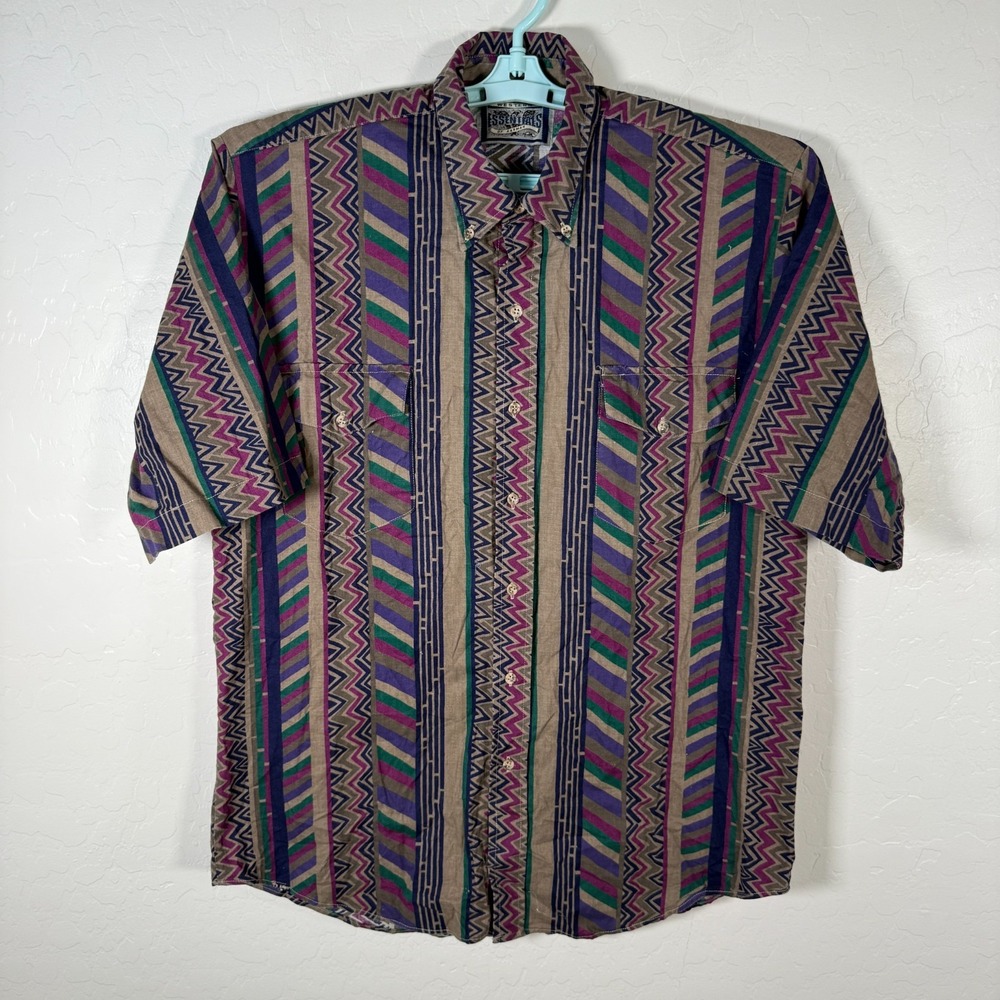 Vintage Karman Western Essentials Shirt‎ Mens Large Button Down Cowboy Aztec
